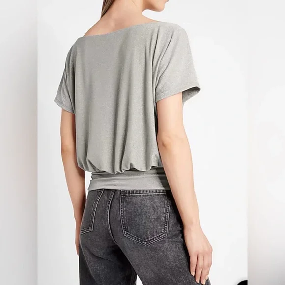 Metallic Short Sleeve Ruched Banded Bottom Tee - Picture 3 of 5